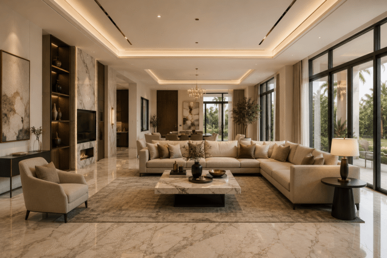 Marble flooring in a residential villa interior – Beacon Capital