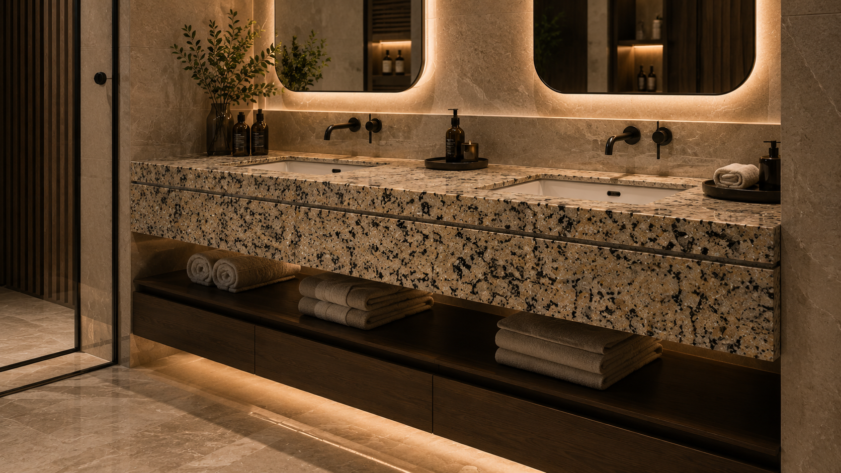 Custom marble and granite bathroom vanity by Beacon Capital