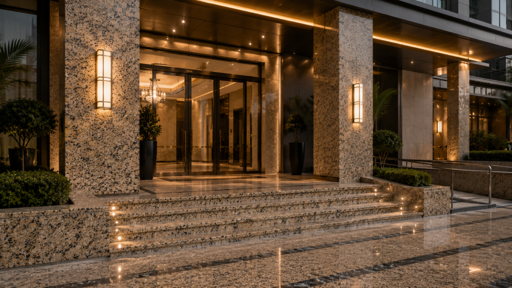 Natural stone building entrance paving – Beacon Capital
