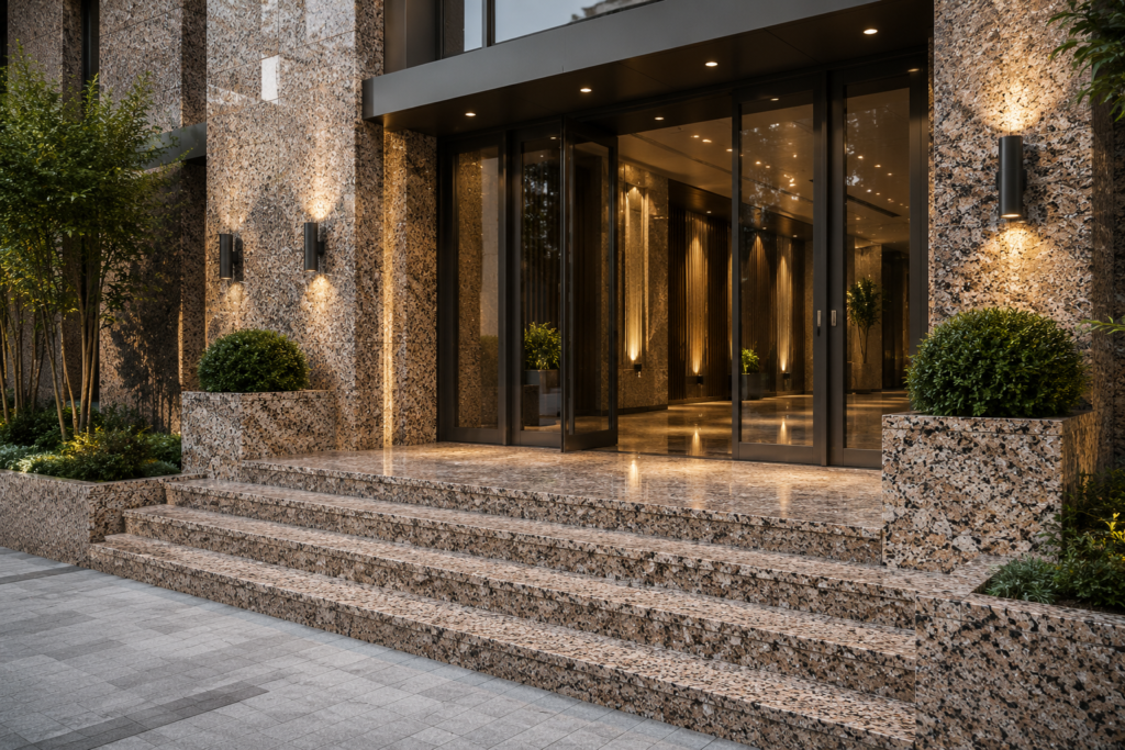 Natural stone entrance steps and paving – Beacon Capital