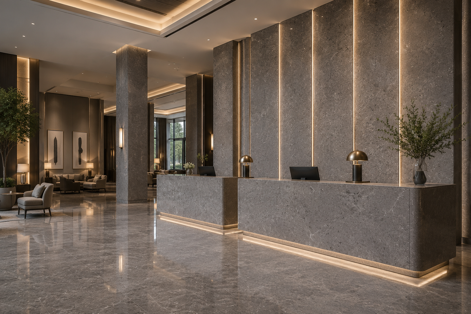 Egy Grey marble flooring in an interior hall – Beacon Capital