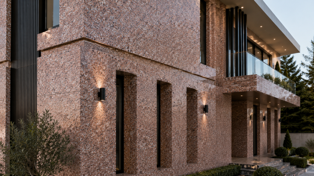Natural stone cladding on a building exterior