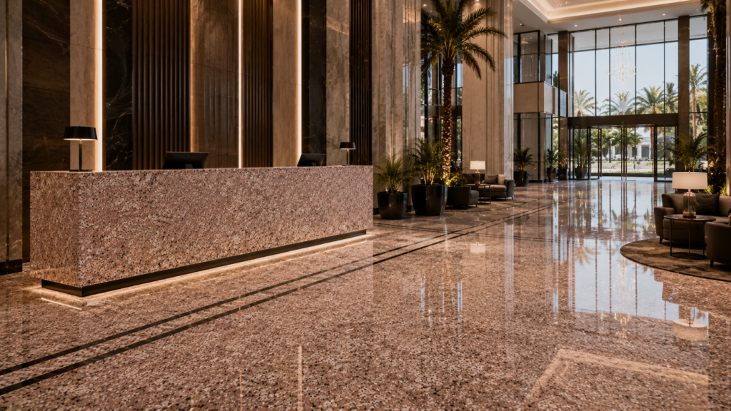Natural stone flooring in a hotel lobby – Beacon Capital