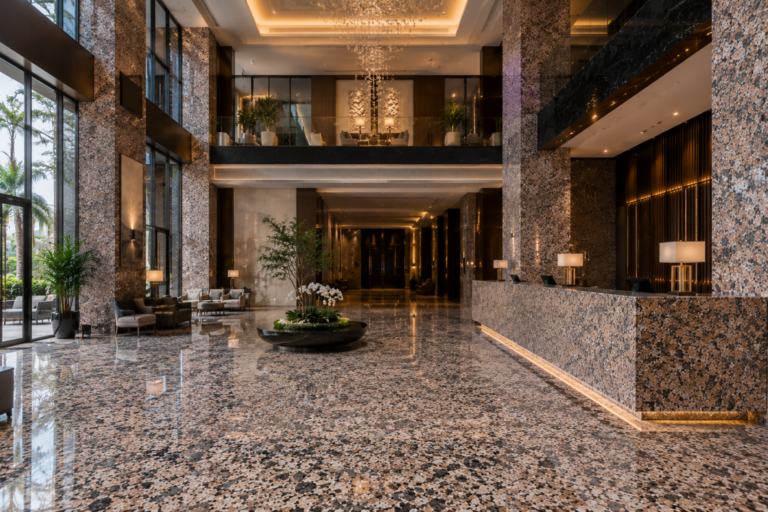Polished stone flooring in a retail interior – Beacon Capital