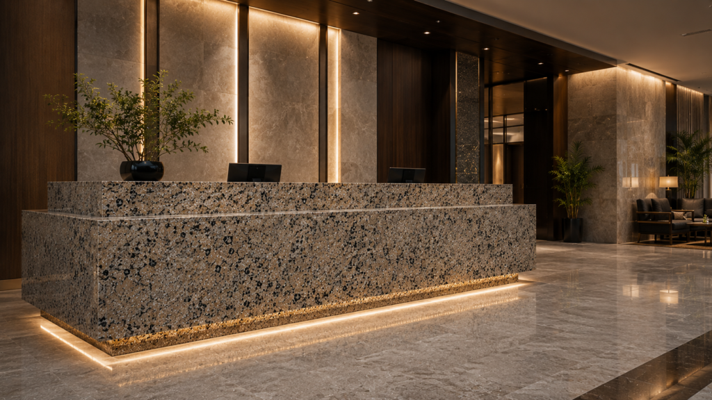 Custom marble and granite reception counter by Beacon Capital