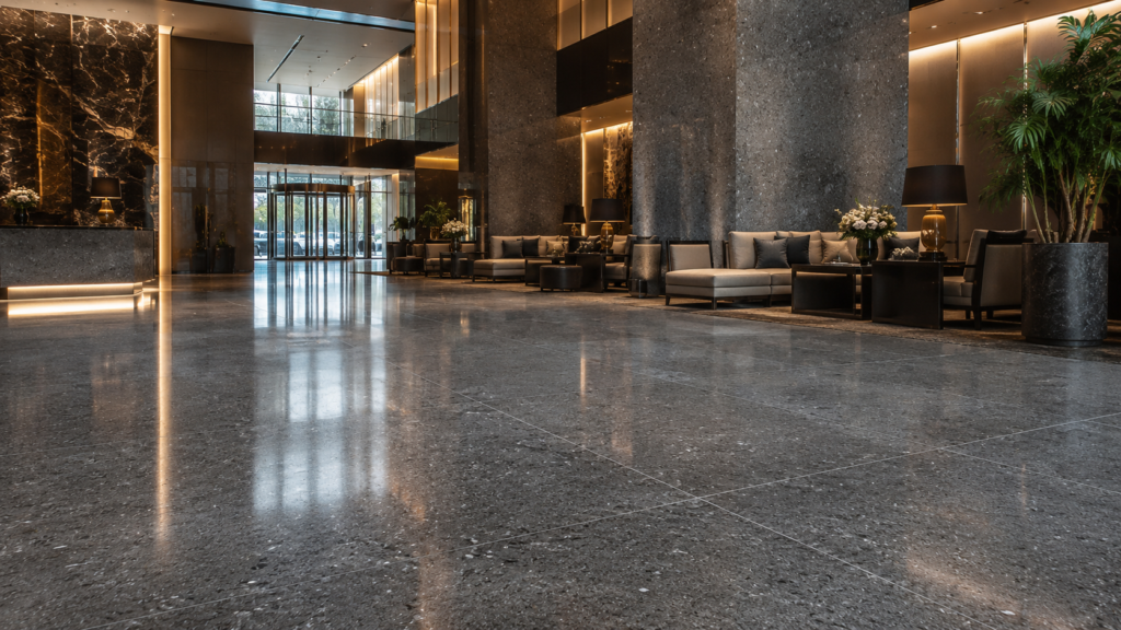 Triesta Grey marble wall cladding in a lobby interior